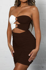Ring Detail Strapless Ruched Mini Dress in Multi-Colours