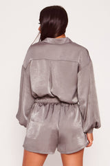 High Waist Button Detail Spice Shorts in Grey back