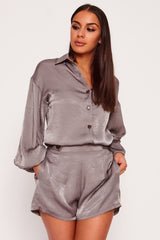 Oversized Silky Spice Tortoishell Button Shirt in Grey